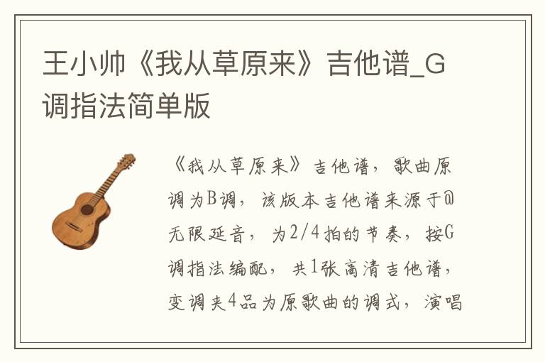 王小帅《我从草原来》吉他谱_G调指法简单版