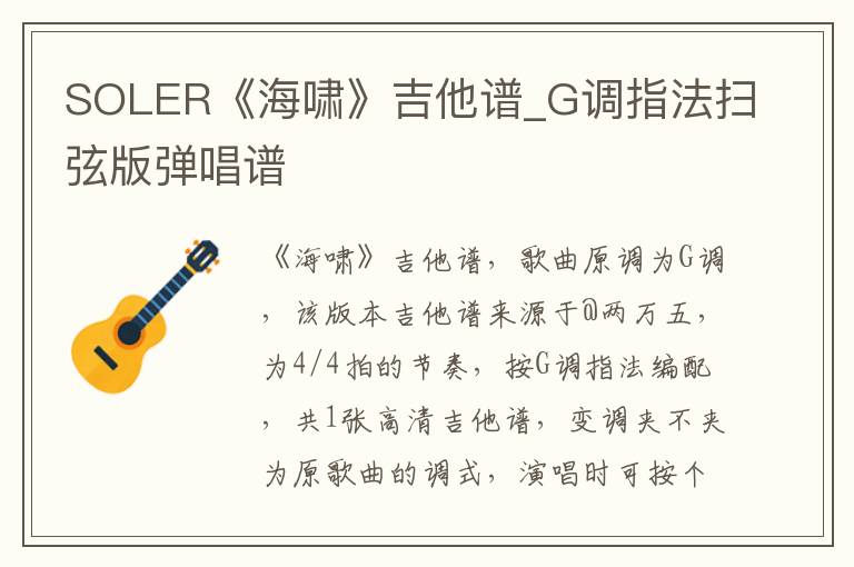 SOLER《海啸》吉他谱_G调指法扫弦版弹唱谱