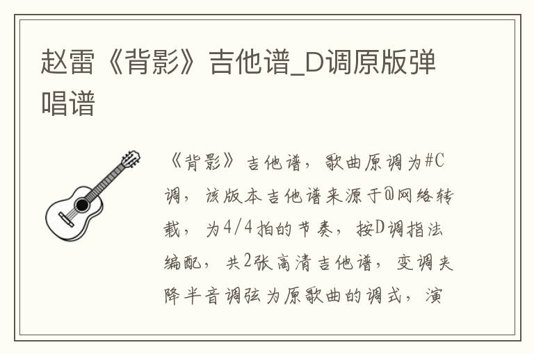 赵雷《背影》吉他谱_D调原版弹唱谱