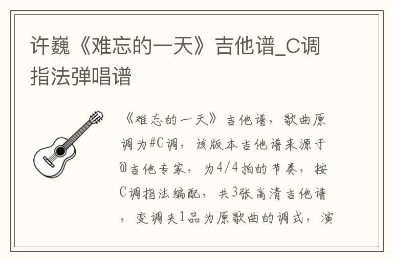 许巍《难忘的一天》吉他谱_C调指法弹唱谱