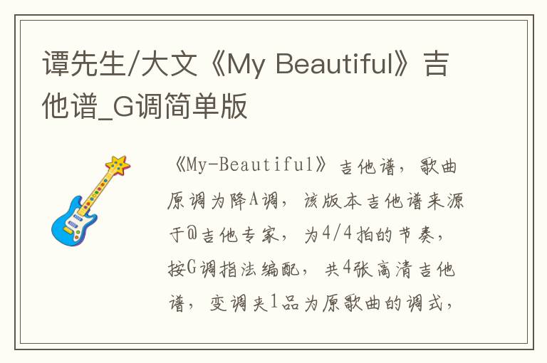谭先生/大文《My Beautiful》吉他谱_G调简单版