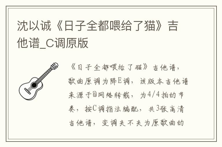 沈以诚《日子全都喂给了猫》吉他谱_C调原版