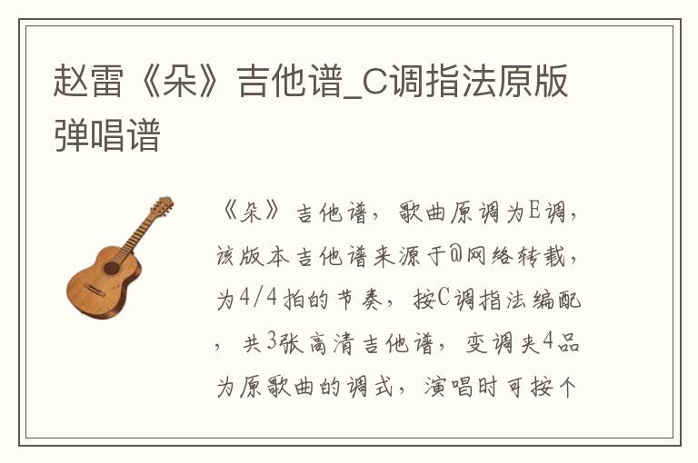 赵雷《朵》吉他谱_C调指法原版弹唱谱