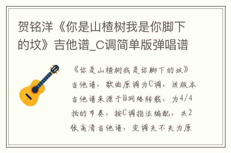 贺铭洋《你是山楂树我是你脚下的坟》吉他谱_C调简单版弹唱谱