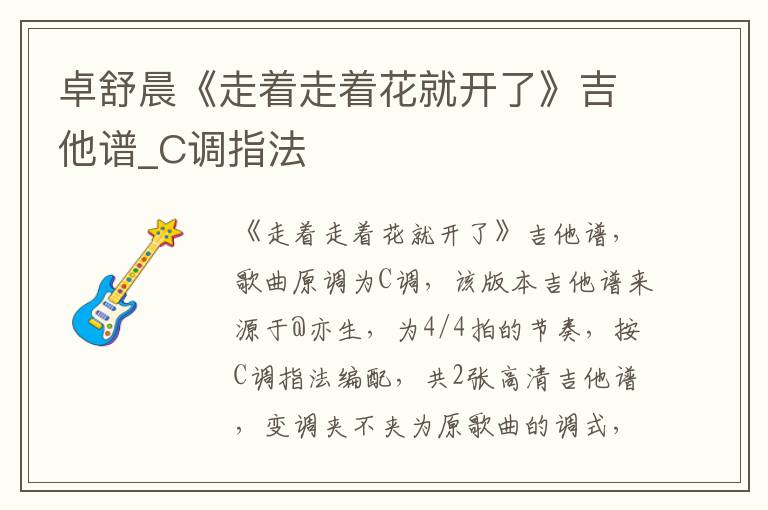 卓舒晨《走着走着花就开了》吉他谱_C调指法
