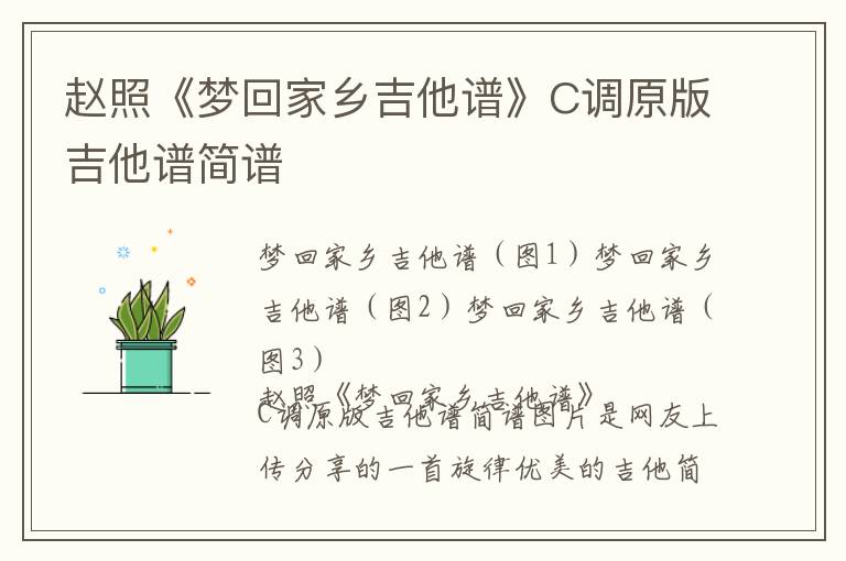 赵照《梦回家乡吉他谱》C调原版吉他谱简谱
