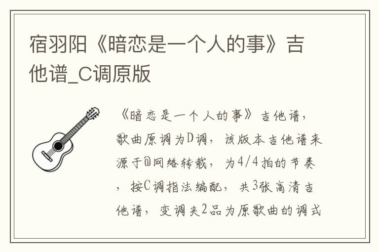 宿羽阳《暗恋是一个人的事》吉他谱_C调原版