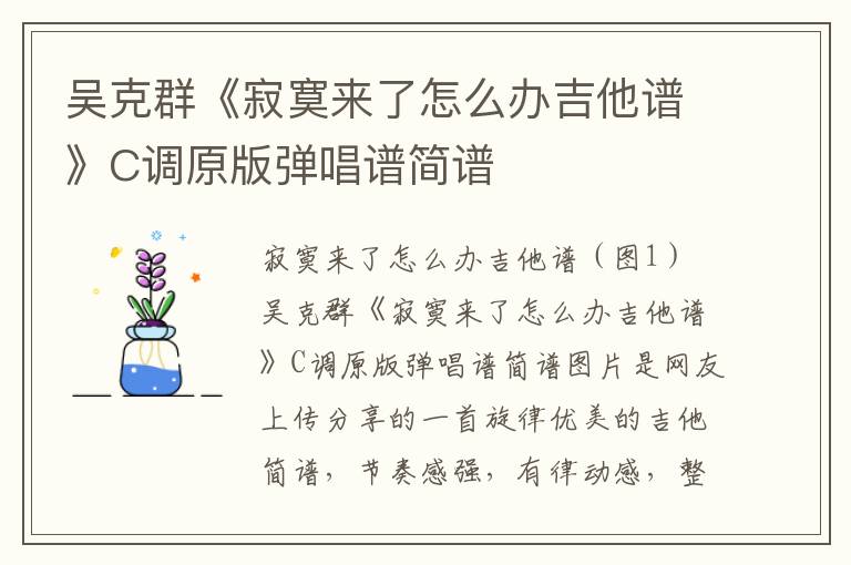 吴克群《寂寞来了怎么办吉他谱》C调原版弹唱谱简谱