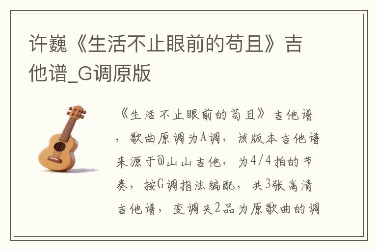 许巍《生活不止眼前的苟且》吉他谱_G调原版