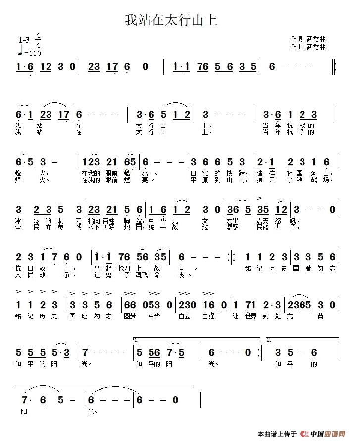 [简谱] 我正在太行山上