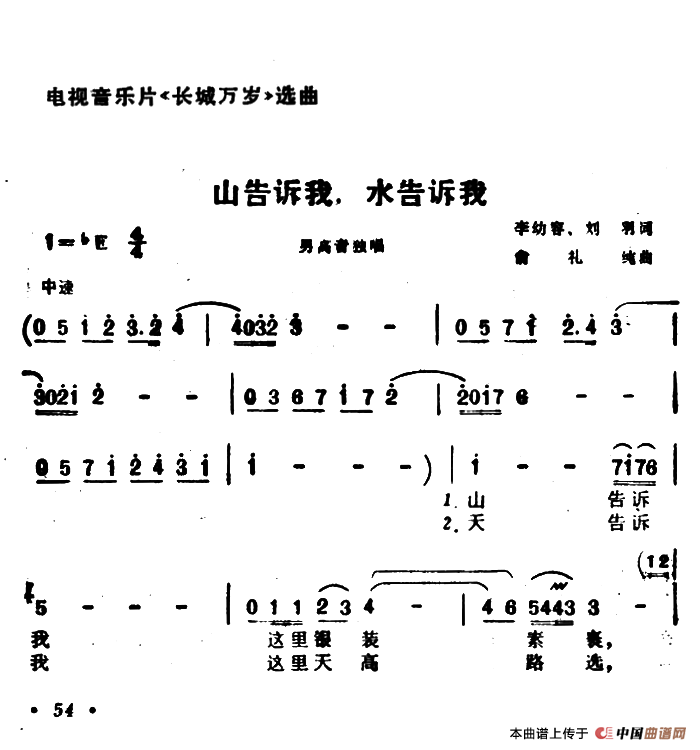 [简谱] 山告诉我，谁告诉我
