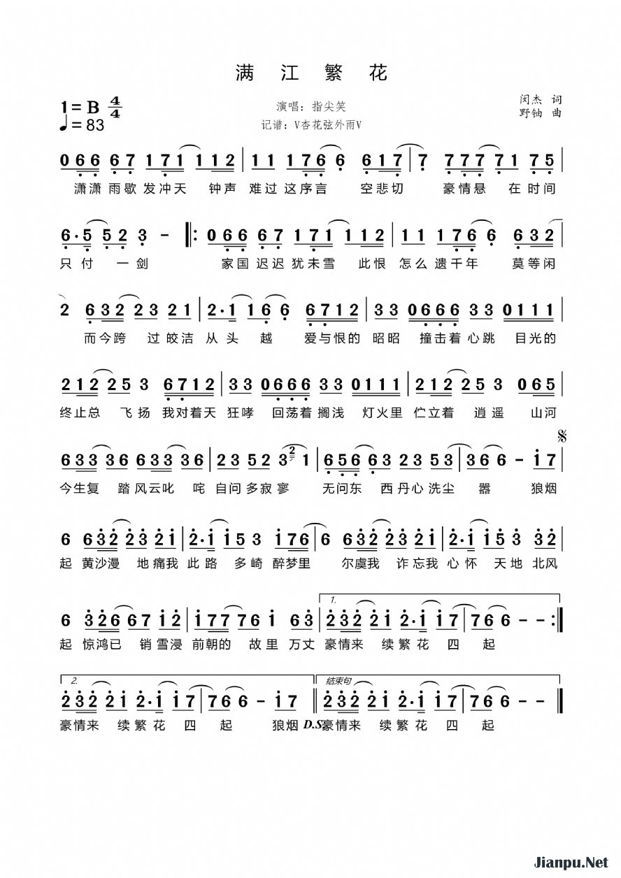 《满江繁花》的简谱 指尖笑 