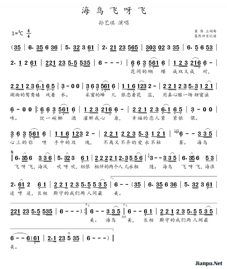 《海鸟飞呀飞》的简谱 孙艺琪