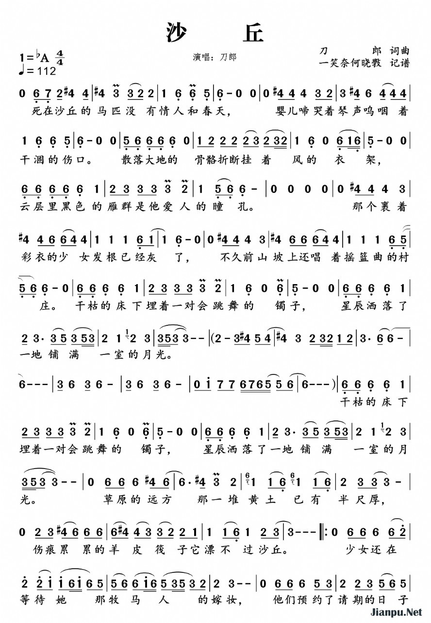 《沙丘》的简谱 刀郎 世间的每个人