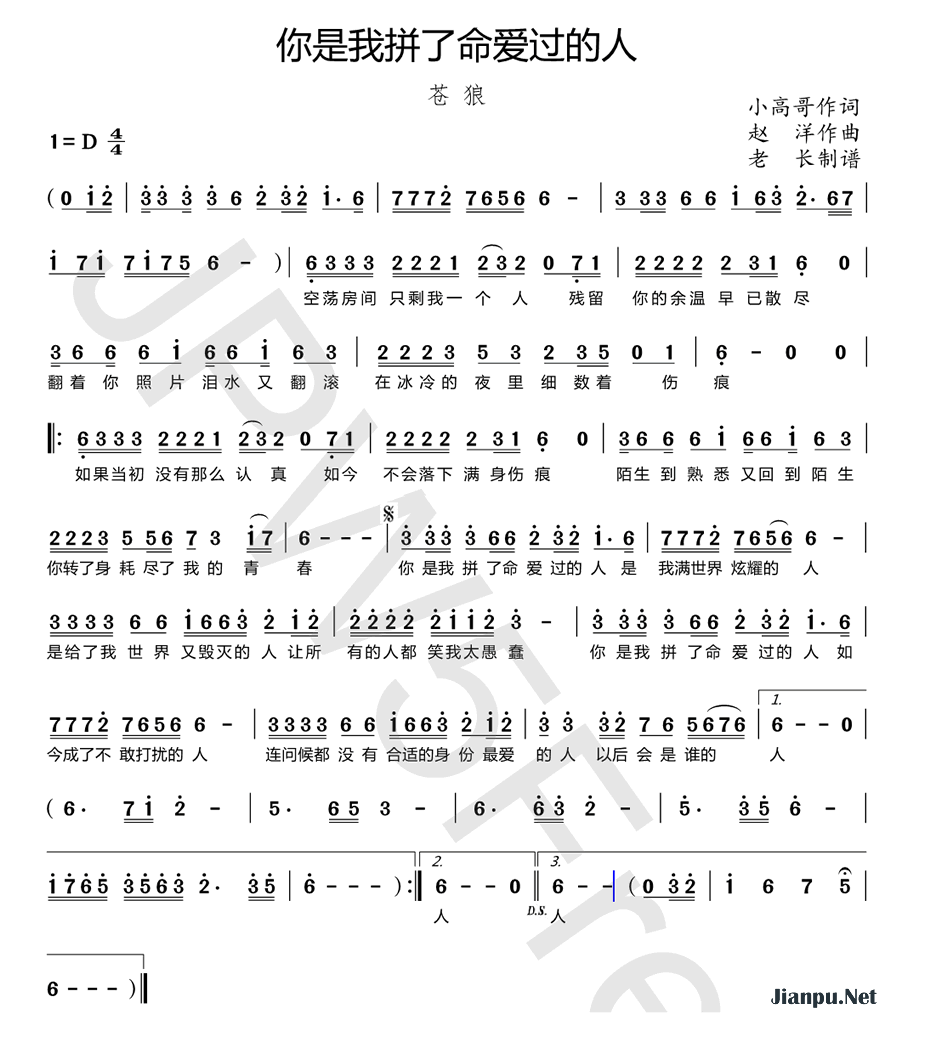 《你是我拼了命爱过的人》的简谱 苍狼 