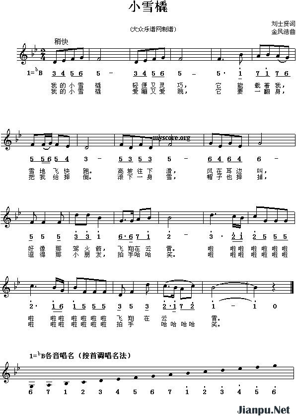 《小雪橇》的简谱  