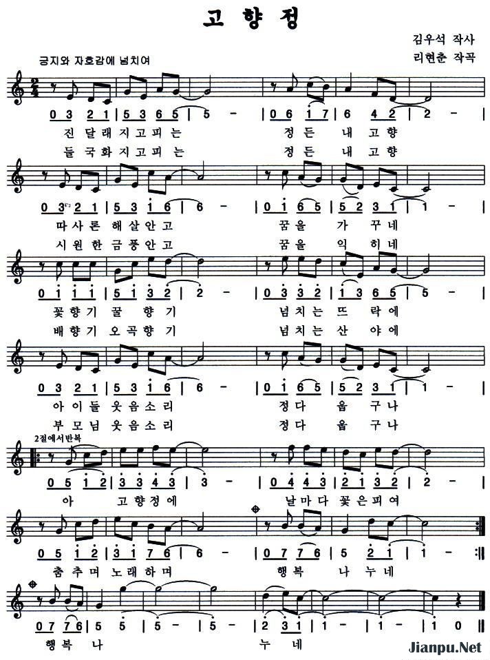 《故乡情》的简谱  