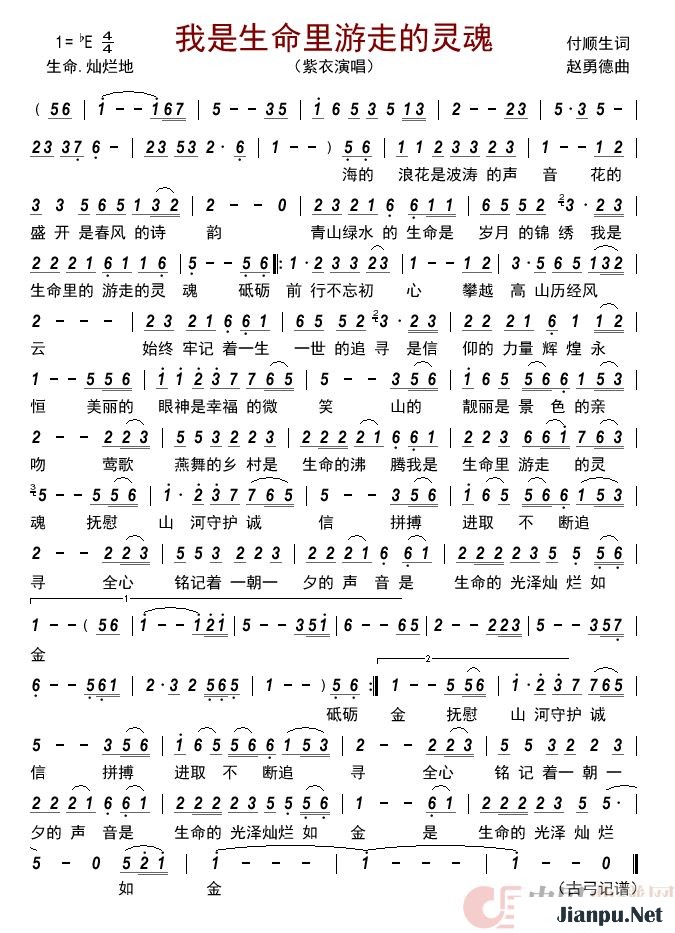 《我是生命里游走的灵魂》的简谱 紫衣 