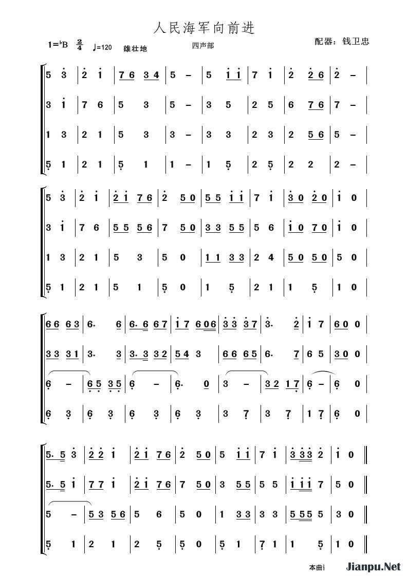 《人民海军向前进》的简谱 