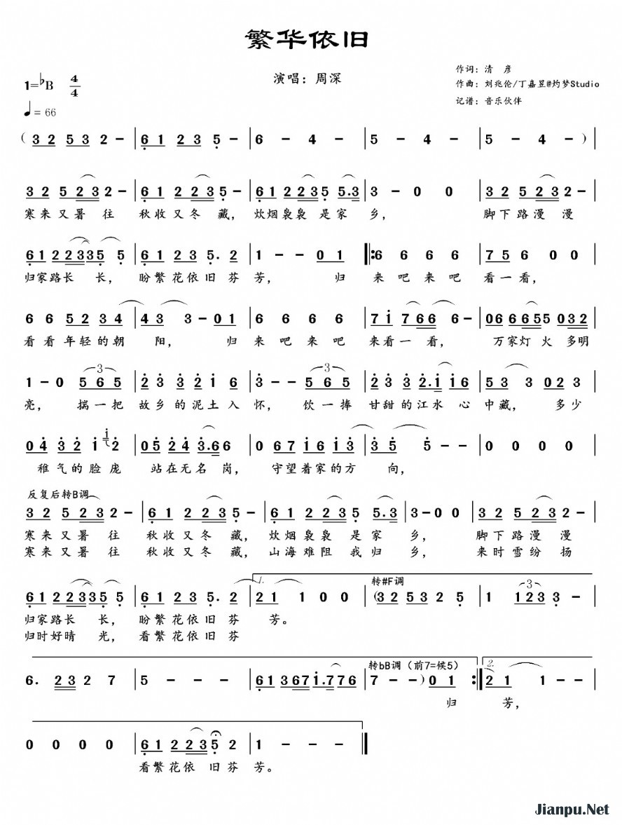 《繁华依旧(《志愿军：雄兵出击》电影主题曲)》的简谱 周深 