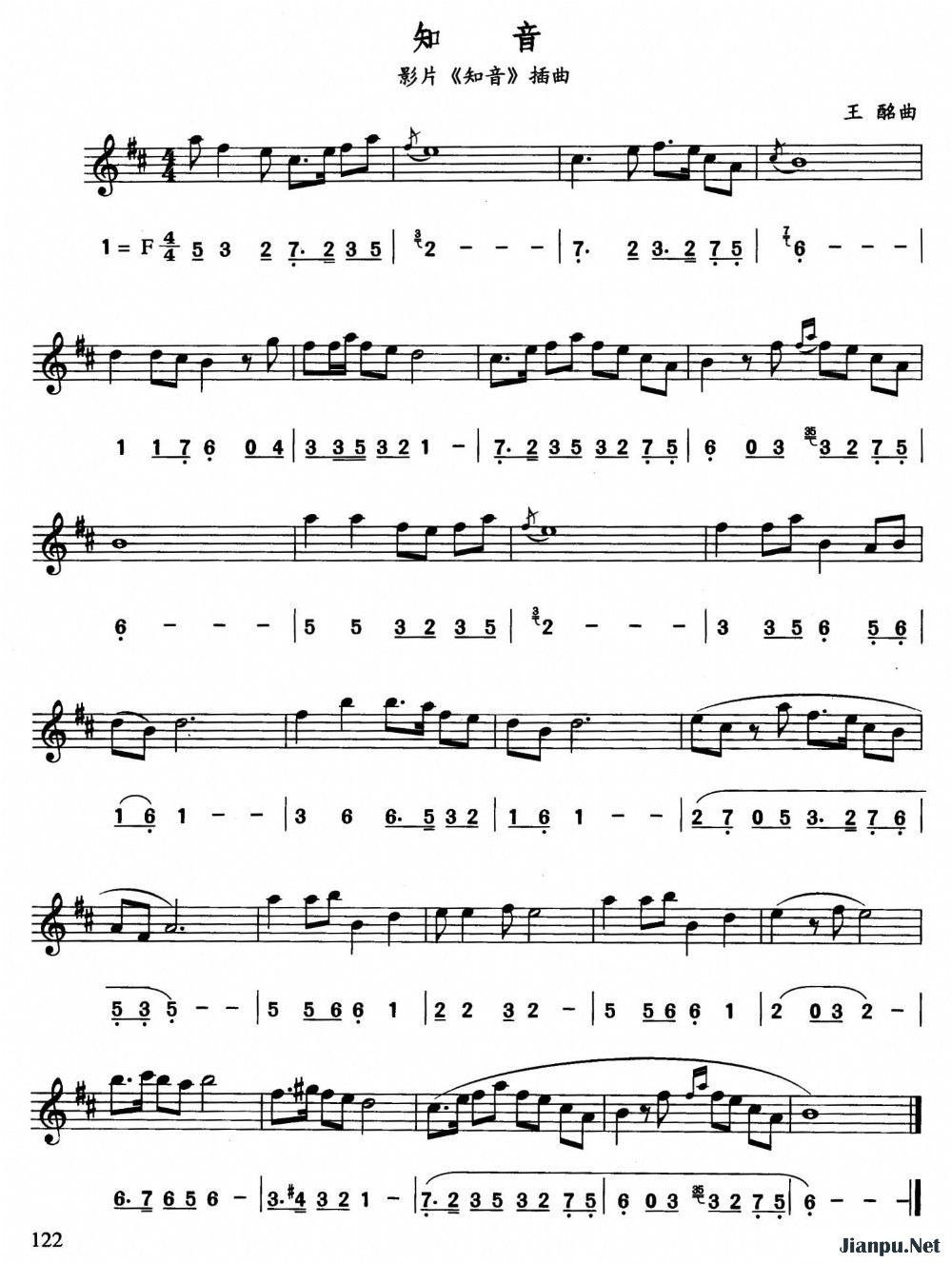 《知音（同名电影插曲）（线的简谱对照版）》的简谱  