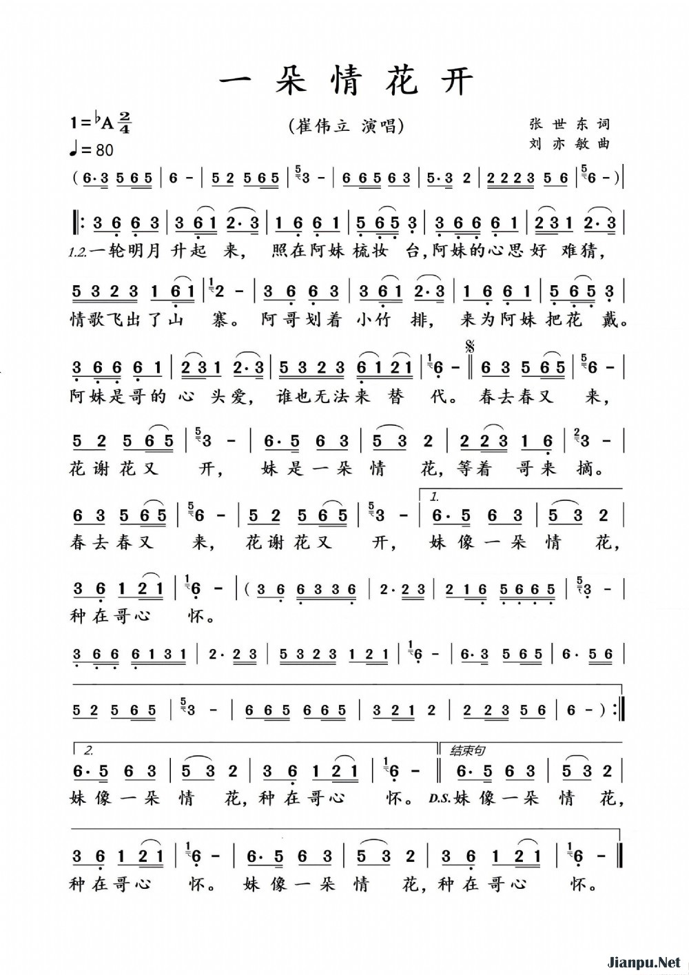 《一朵情花开》的简谱 崔伟立 