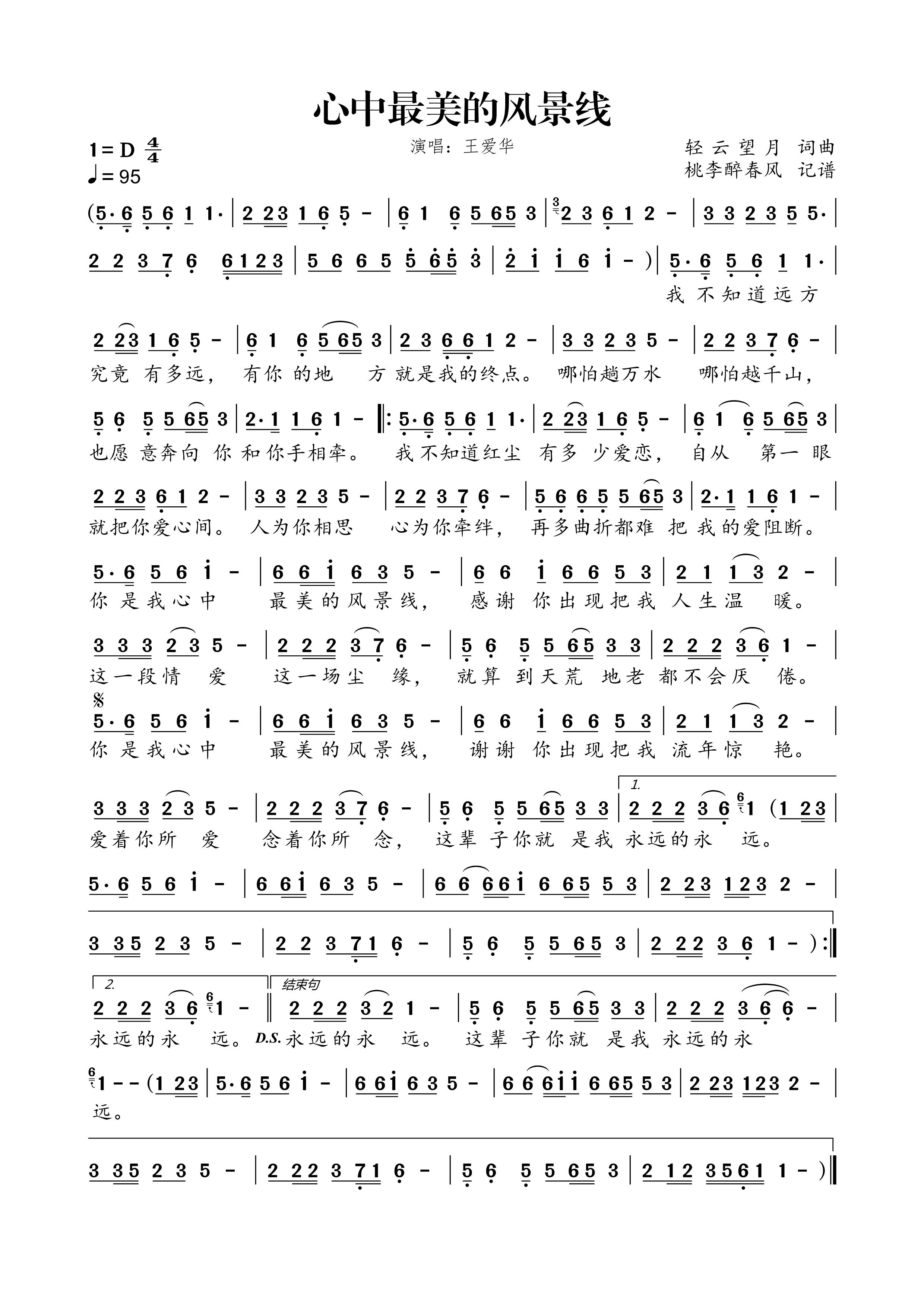 《心中最美的风景线》的简谱 王爱华 