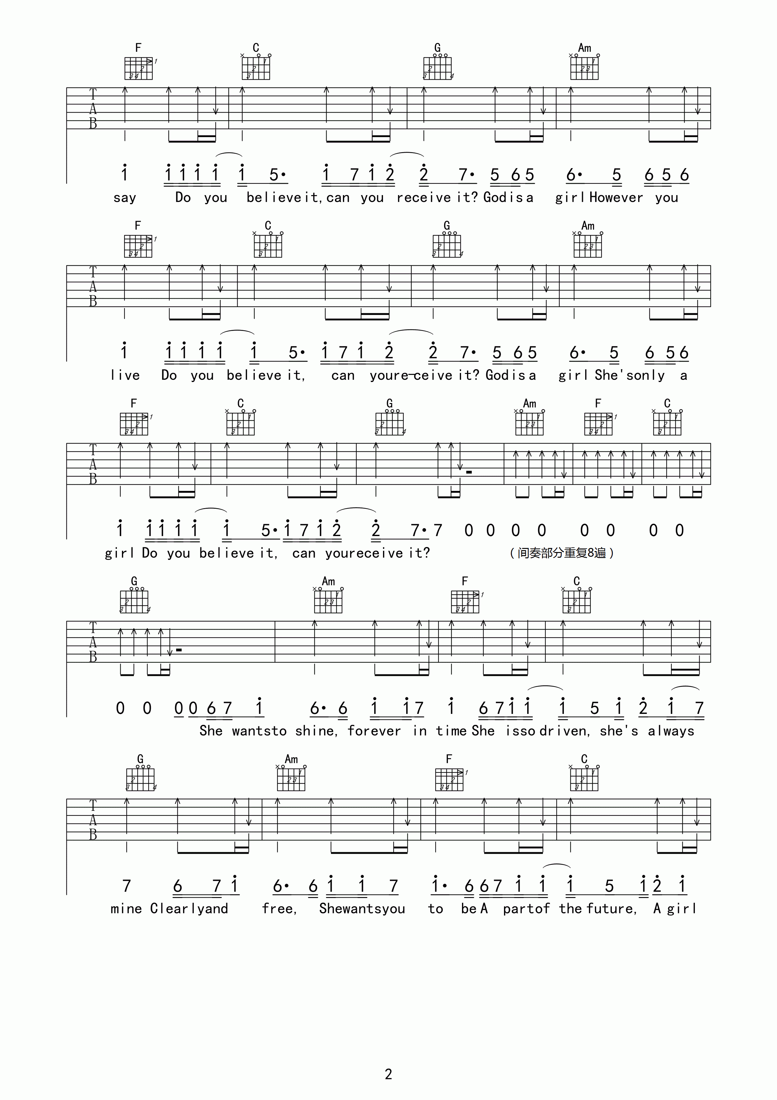 艾薇儿《God is a girl》吉他谱-E调-吉他三脚猫