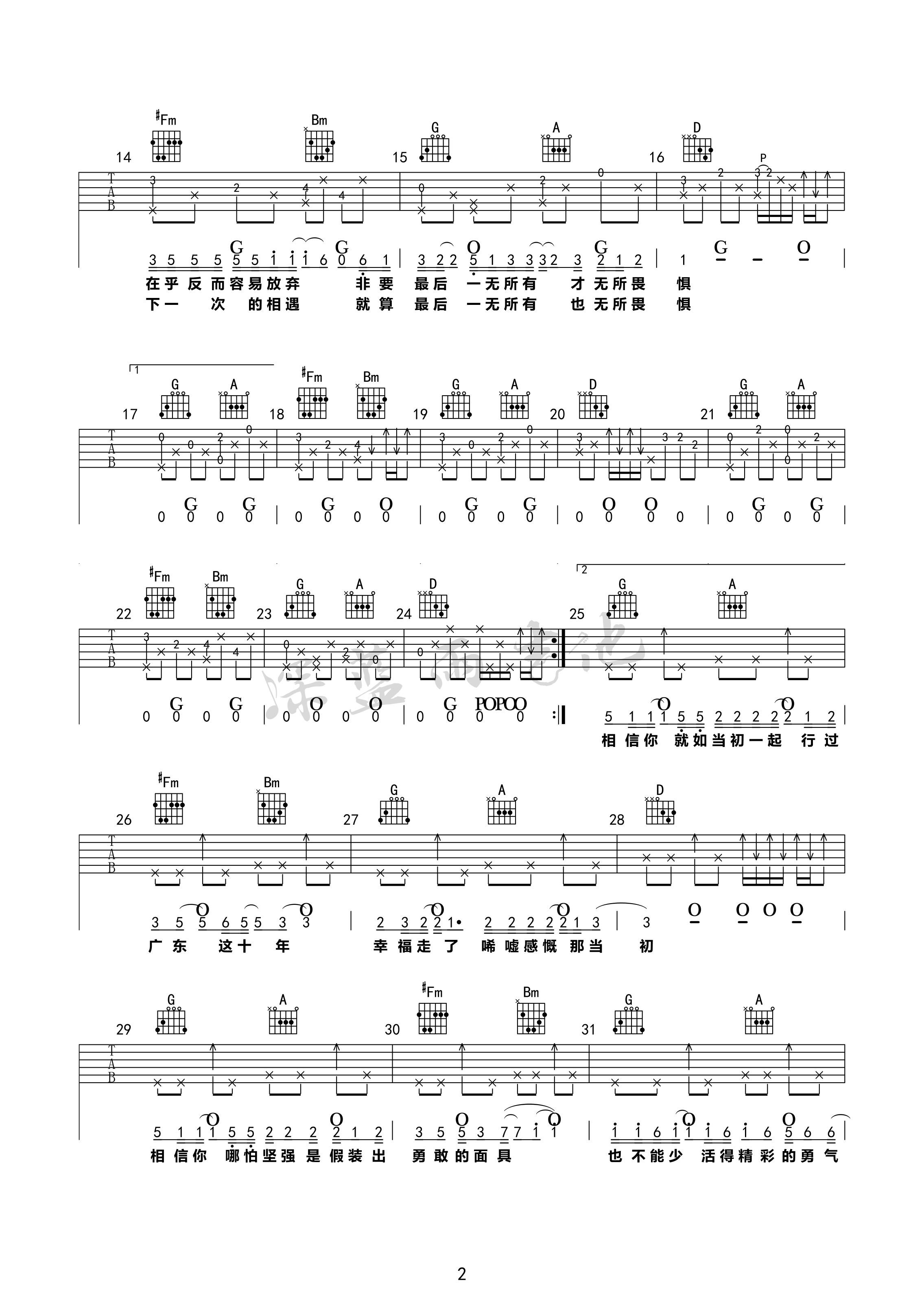 广东雨神《广东十年爱情故事》吉他谱-D调-深蓝雨吉他