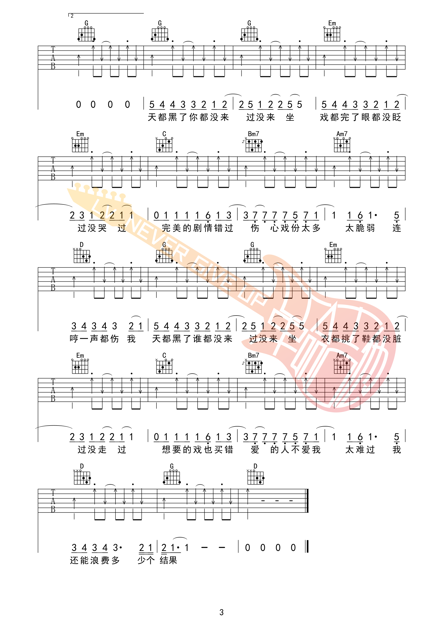 品冠《门没锁》吉他谱G调-革命吉他