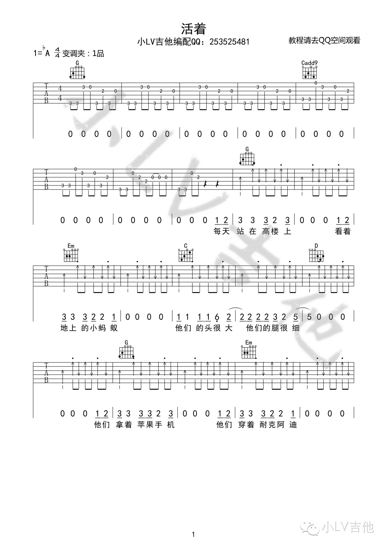 郝云《活着》吉他谱G调-革命吉他