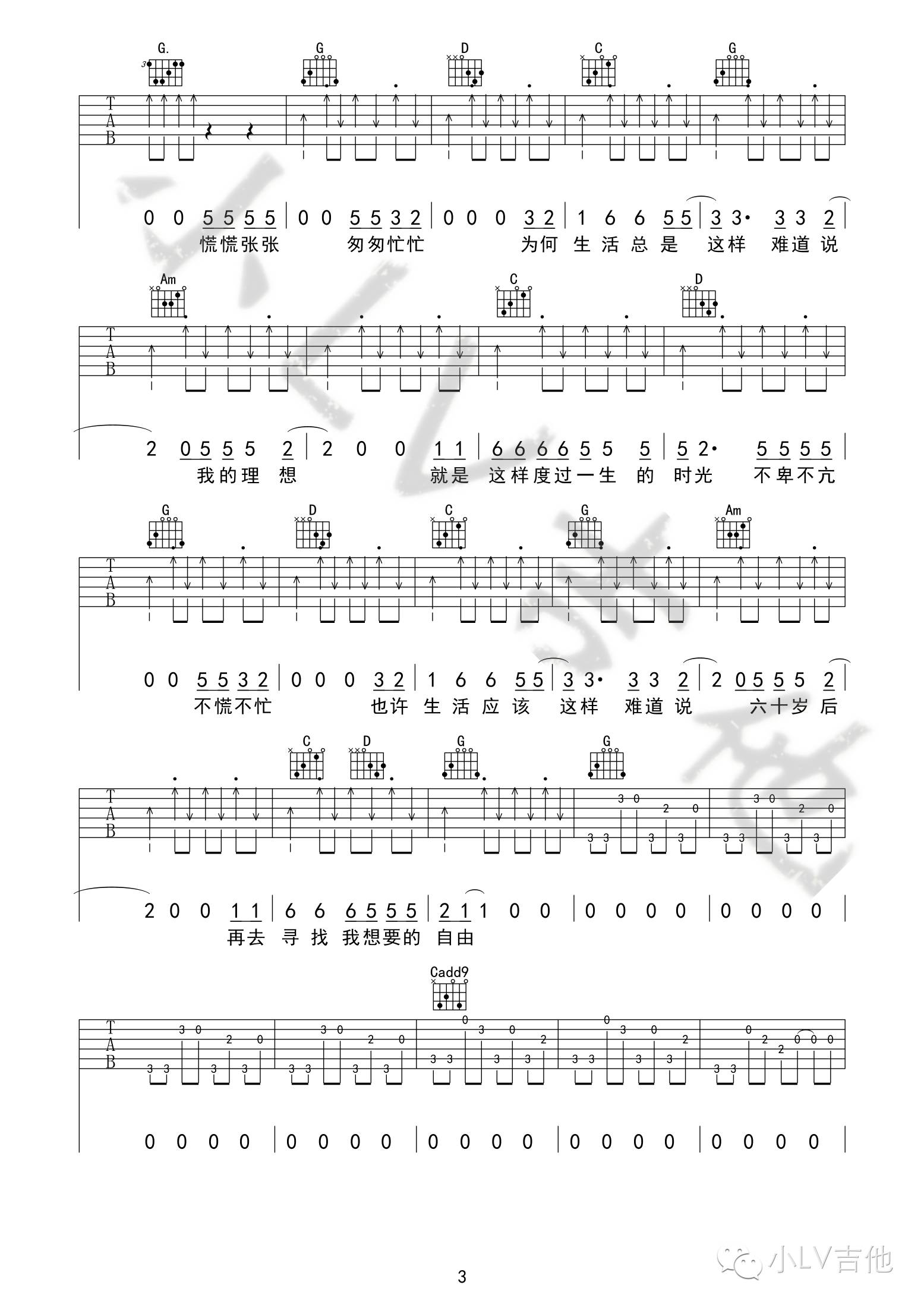 郝云《活着》吉他谱G调-革命吉他