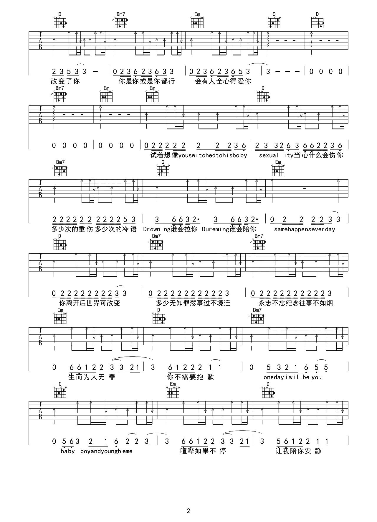 五月天《玫瑰少年》吉他谱-G调原版演示教学简谱