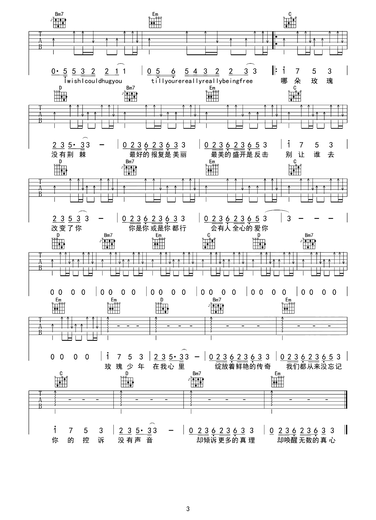 五月天《玫瑰少年》吉他谱-G调原版演示教学简谱