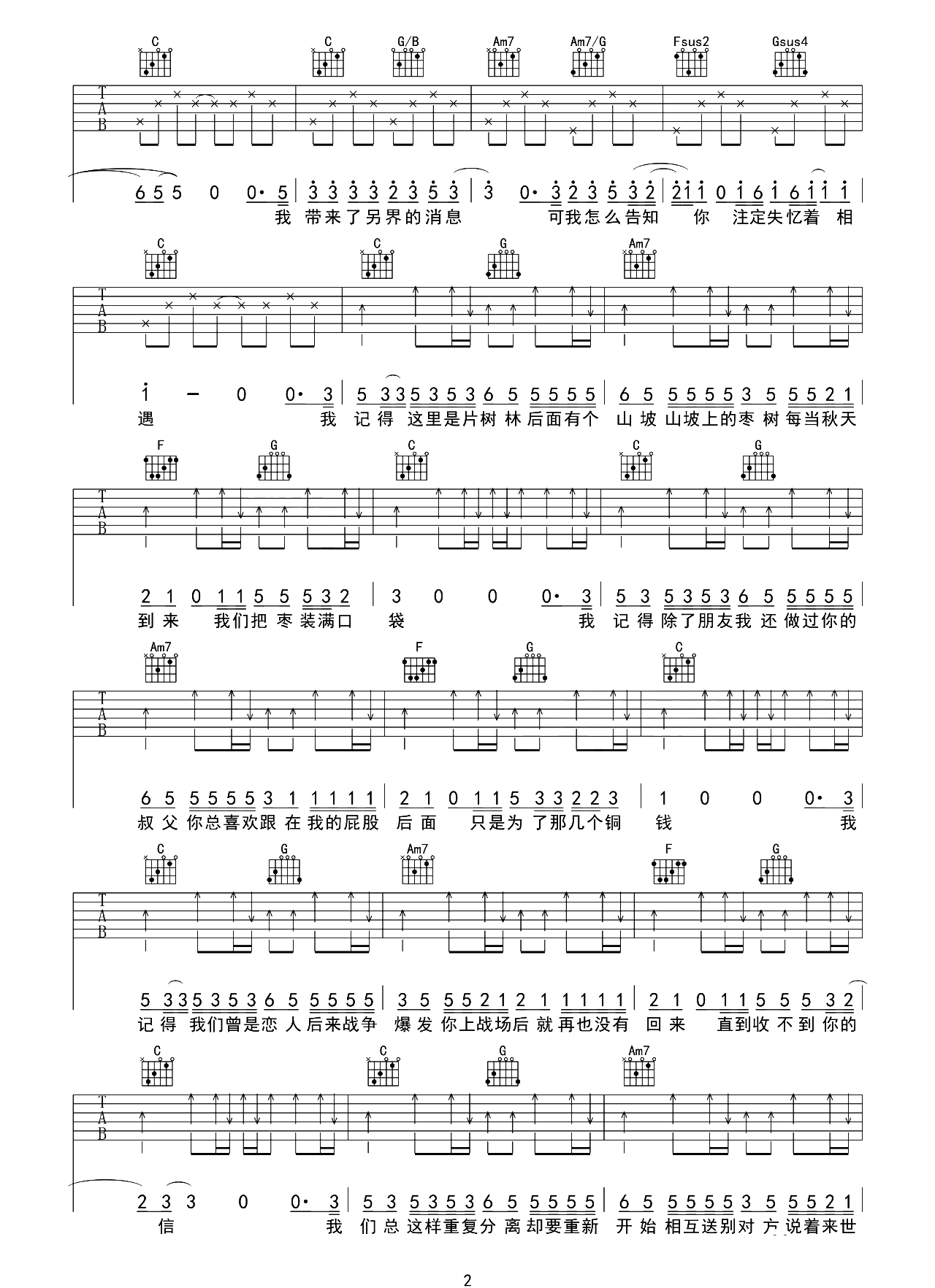 我记得吉他谱-赵雷-C调原版吉他谱-弹唱演示教学简谱