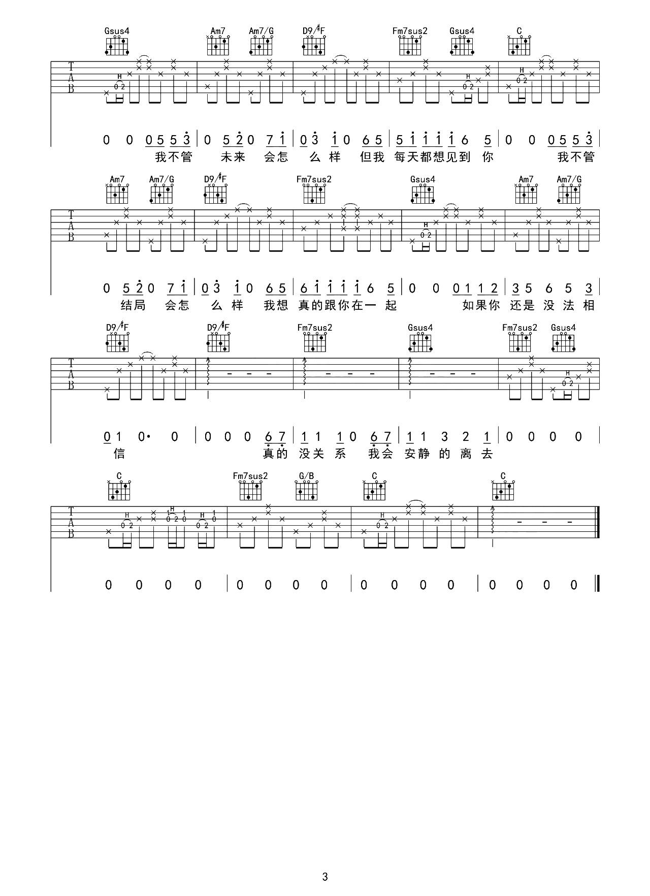 小宇吉他谱-张震岳-D调指法弹唱谱-附演示教学简谱