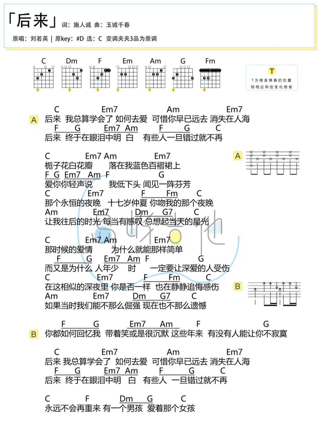 后来吉他谱-C调简易原版-刘若英-弹唱演示教学简谱