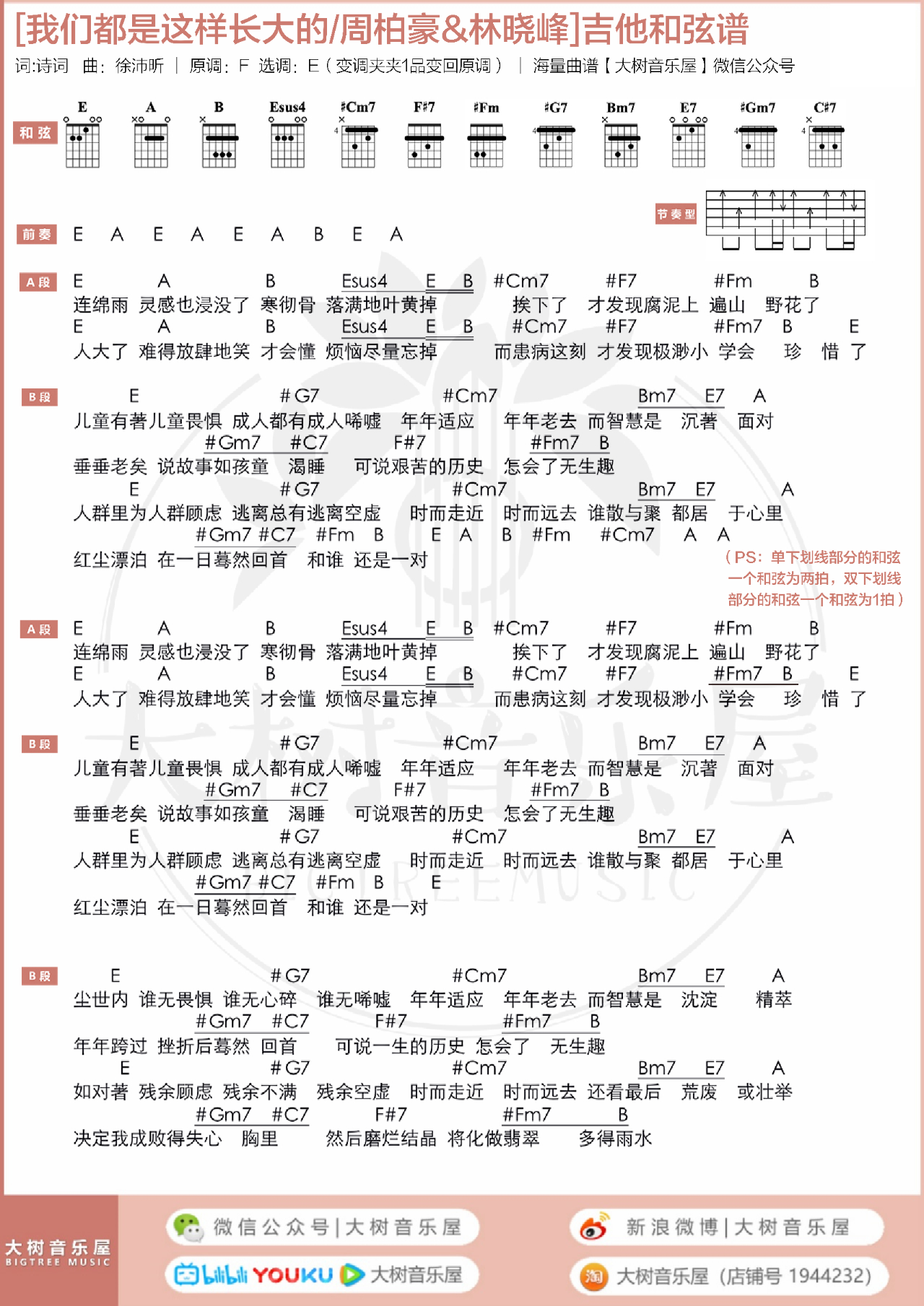 我们都是这样长大的吉他谱-周柏豪/林晓峰-E调原版-弹唱演示教学简谱