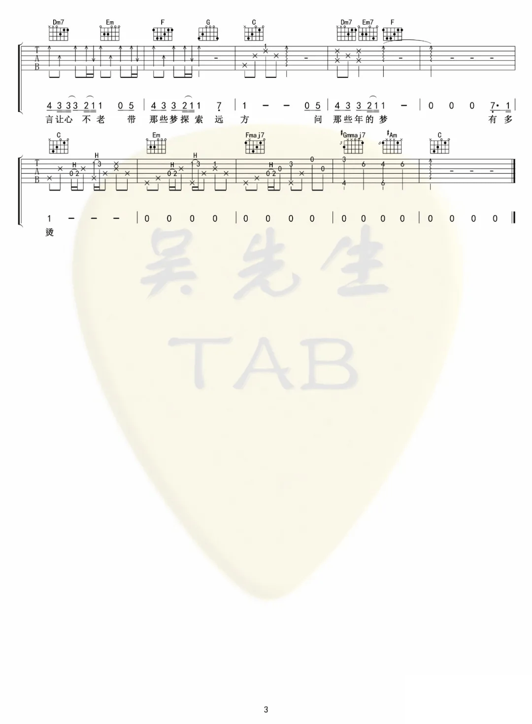 林俊杰《裹着心的光》吉他谱-C调原版图片谱简谱