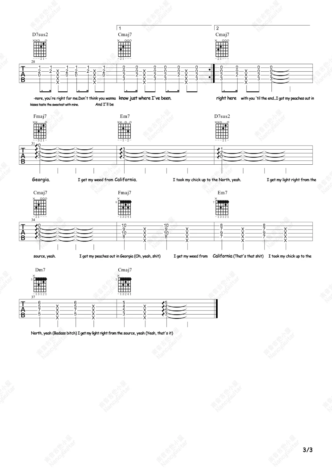 Justin Bieber《Peaches》吉他谱-原版吉他谱-附教学简谱