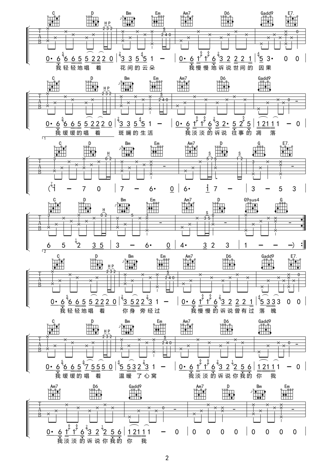 姜铭杨/闷猪《一期一会》吉他谱-G调原版弹唱谱简谱