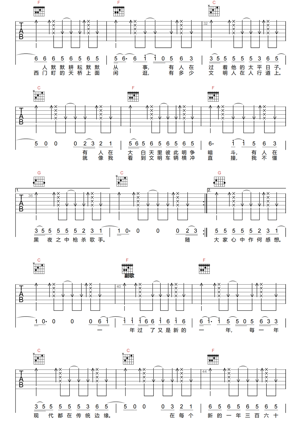 现象七十二变吉他谱-罗大佑-C调原版吉他谱-高清弹唱谱简谱