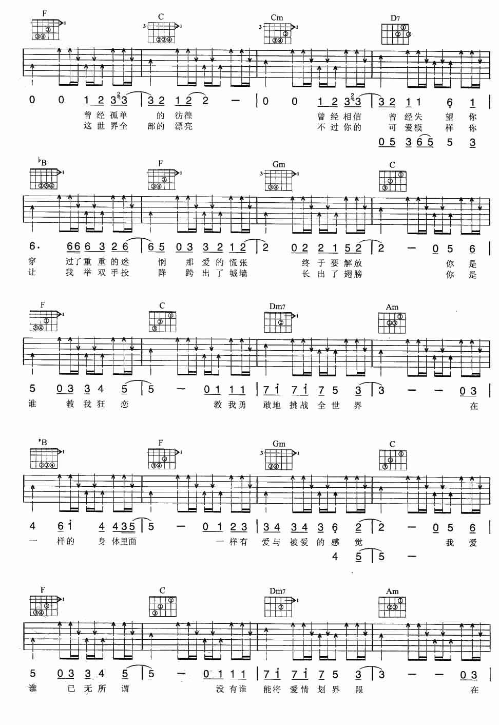 爱情的模样吉他谱-五月天-F调原版吉他谱简谱