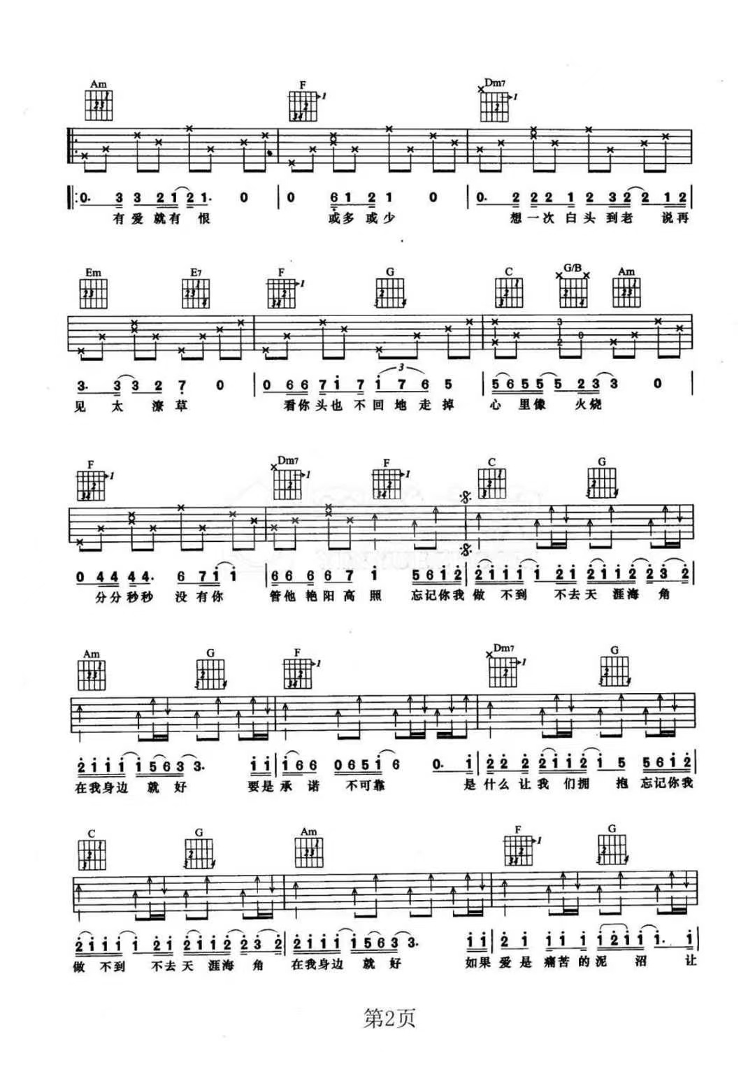 张学友《忘记你我做不到》吉他谱-C调简谱