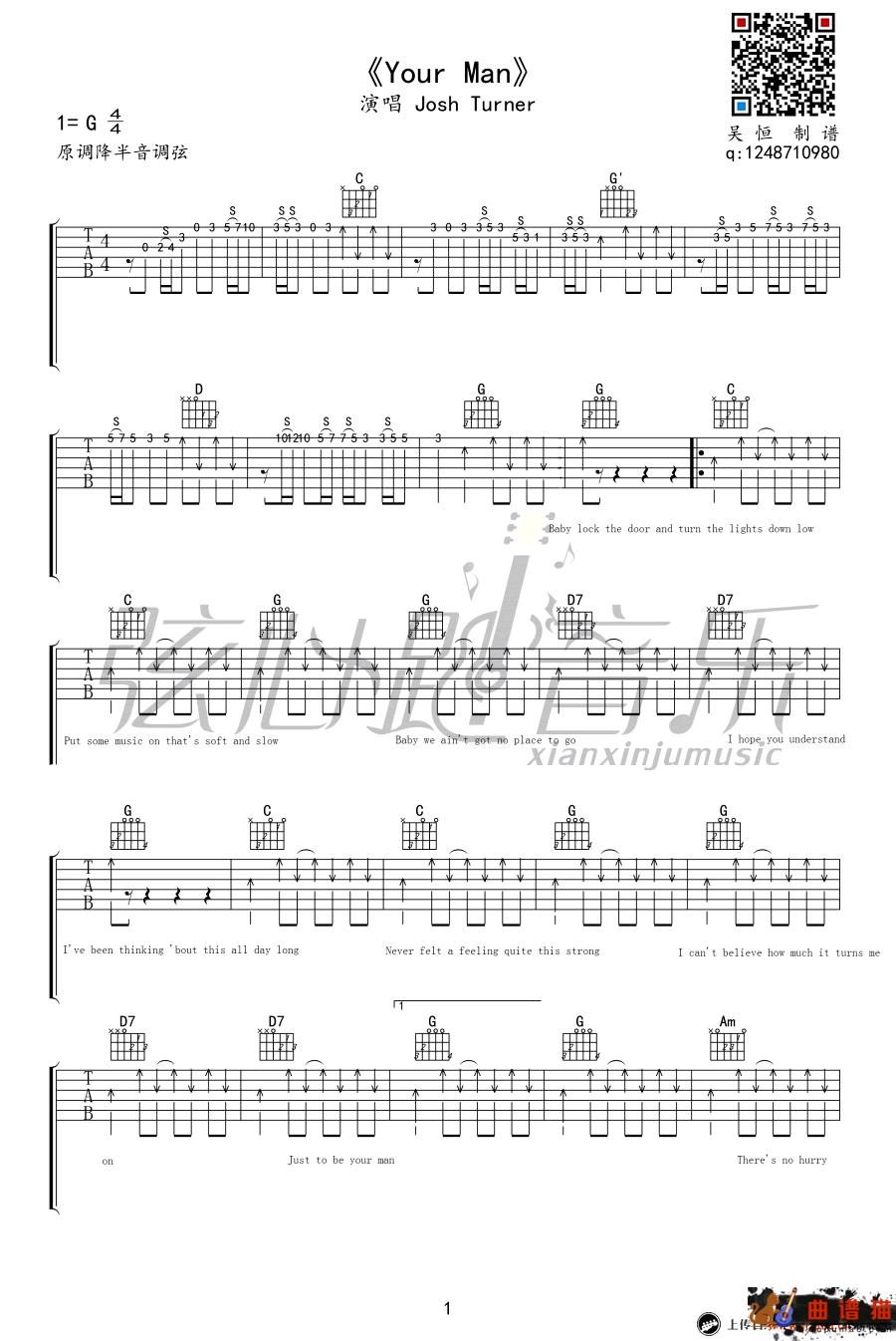 Your Man吉他谱-Josh Turner-弹唱谱吉他谱-乡村歌曲简谱
