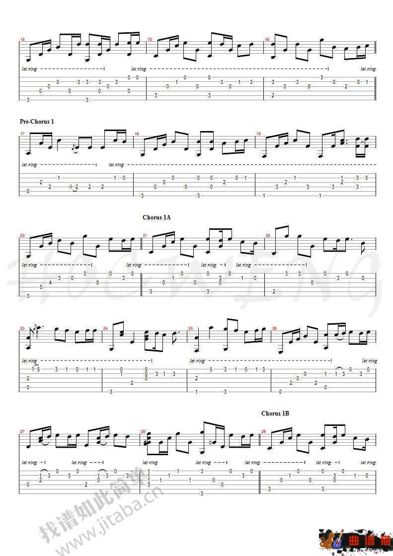 可惜没如果指弹吉他谱 林俊杰 吉他独奏谱简谱