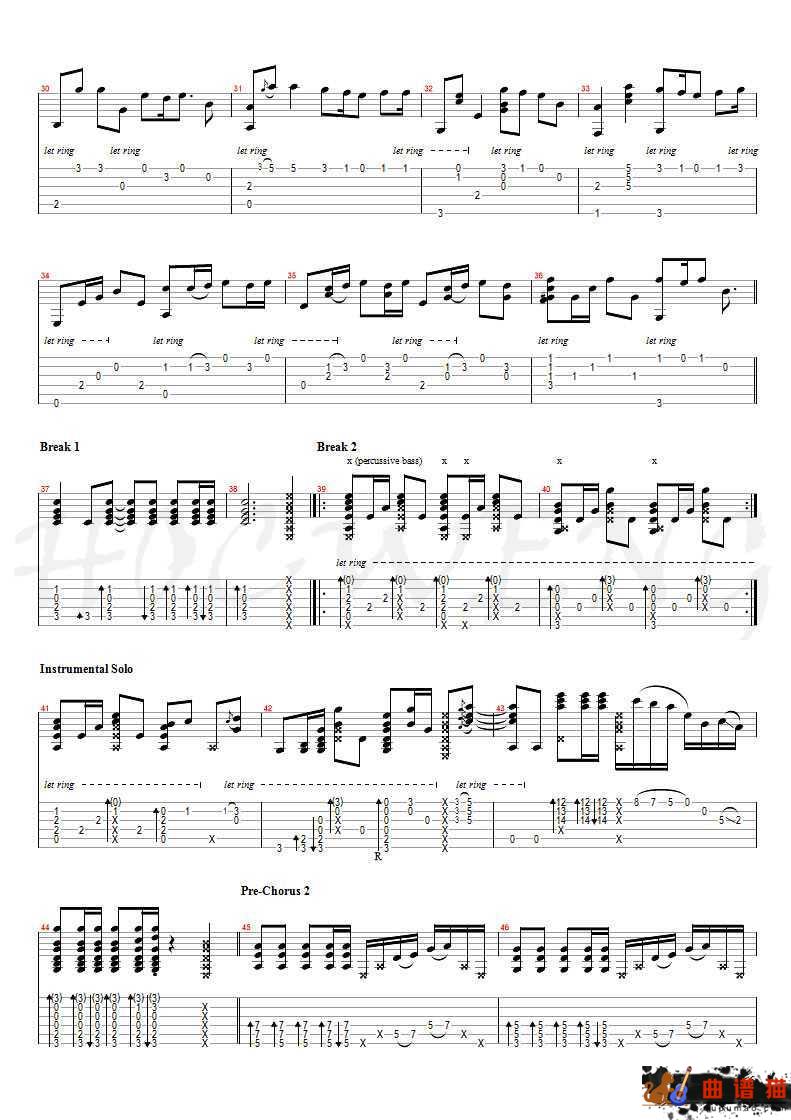 可惜没如果指弹吉他谱 林俊杰 吉他独奏谱简谱