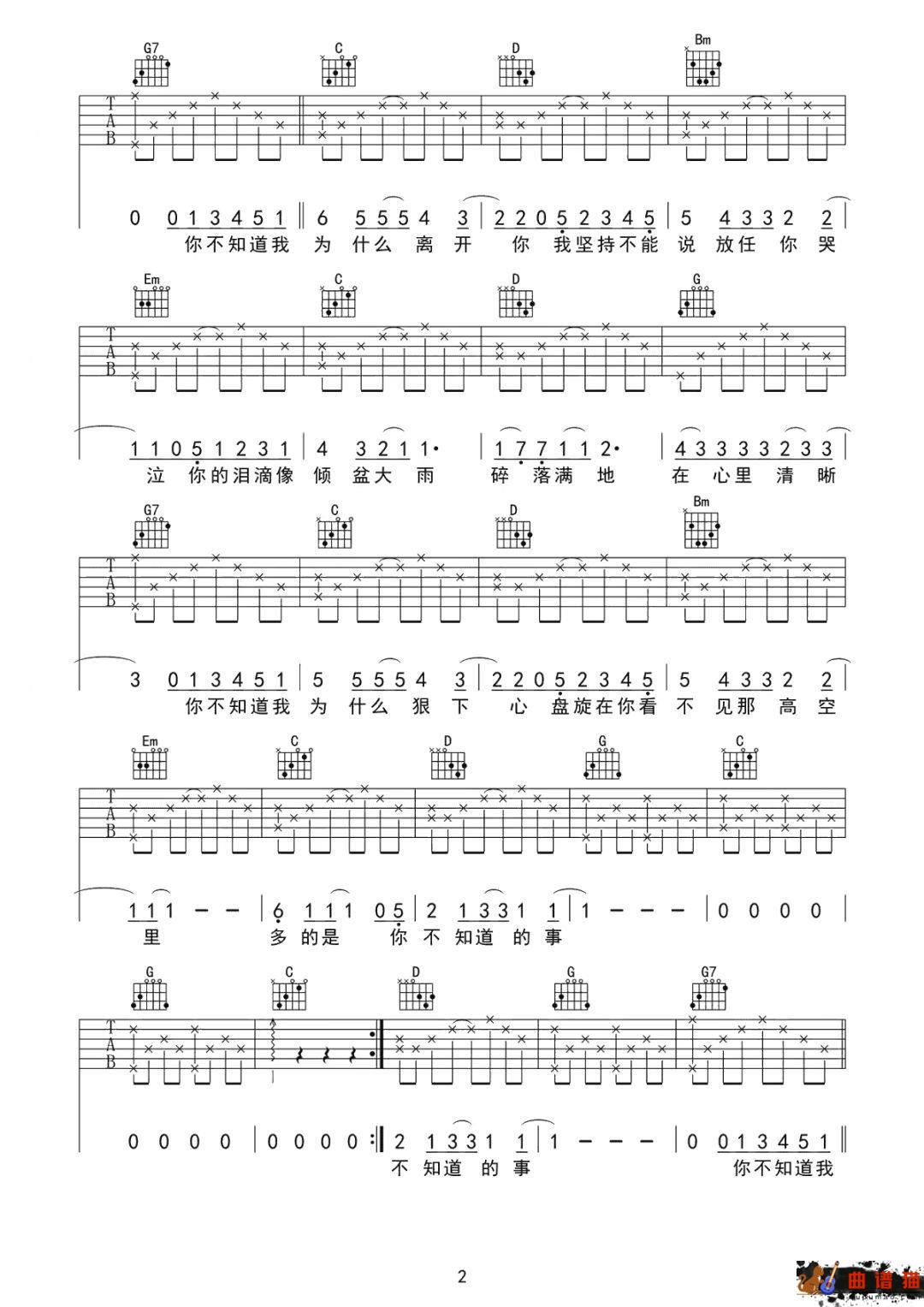 王力宏《你不知道的事》吉他谱-G调简谱