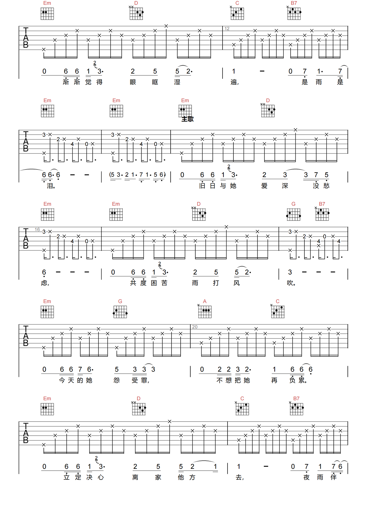 是雨是泪吉他谱-许冠杰-是雨是泪G调原版吉他谱简谱