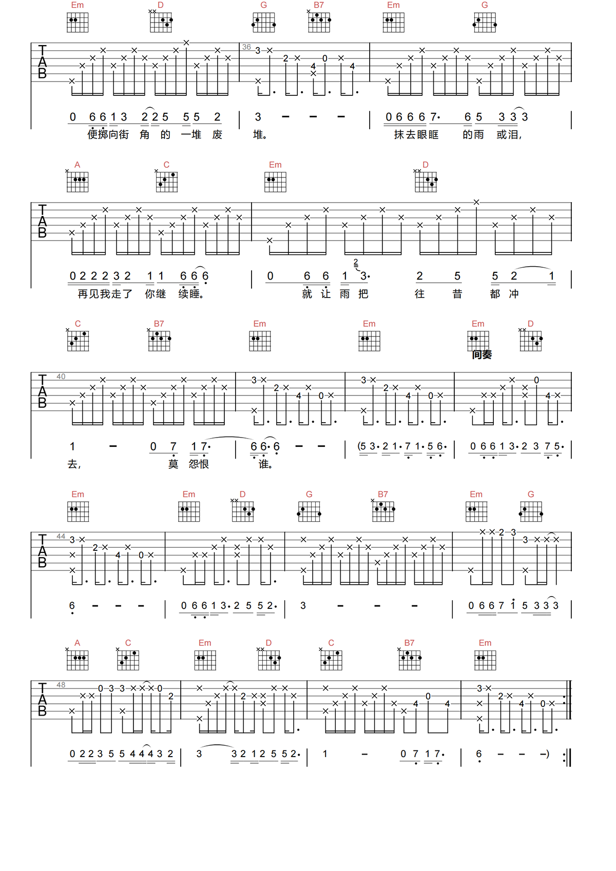 是雨是泪吉他谱-许冠杰-是雨是泪G调原版吉他谱简谱